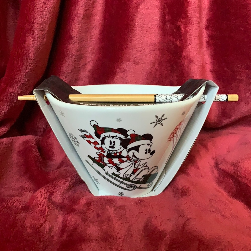 Disney Mickey Mouse & Minnie Mouse Ramen Bowl & Chopsticks Christmas